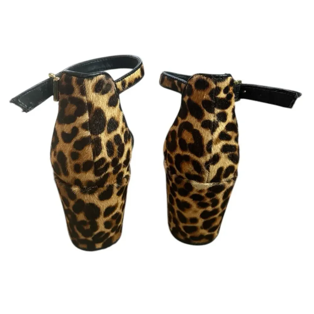 Kenneth Cole Women's 6M Hannon Block Heeled‎ Sandal Ankle Strap Open Toe Leopard